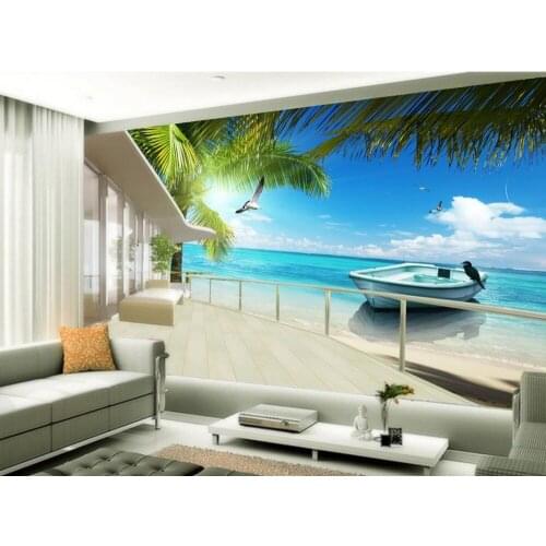 3d wallpaper nature Maldives beach sea tree landscape 3d murals wallpaper for living room Wall Decoration