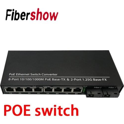 8 RJ45 2 SC POE switch fiber Gigabit Ethernet switch media converter Fiber Optical Single Mode UTP Port 10/100/1000M PCB 2pieces