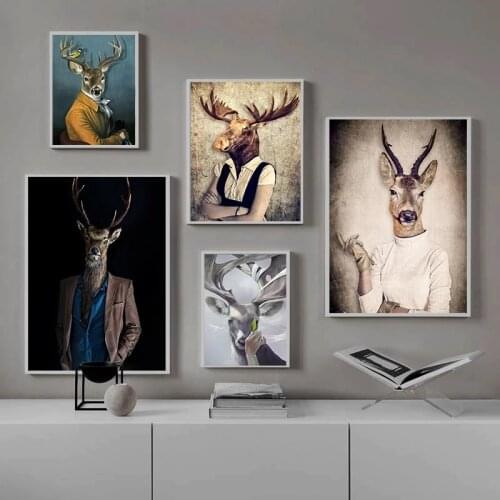 Modern Vintage Abstract Canvas Painting Animals Lion Panda Leopard Dress Uniform Wall Art Pictures for Living Room Home Decora