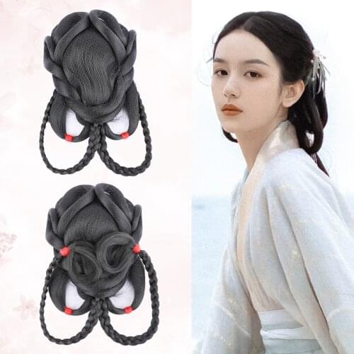 Ancient Hanfu Hair Accessories For Women Black Retro Integrated Braid Hair Easy To Wear Beauty Halloween Carnval Party Dress Up