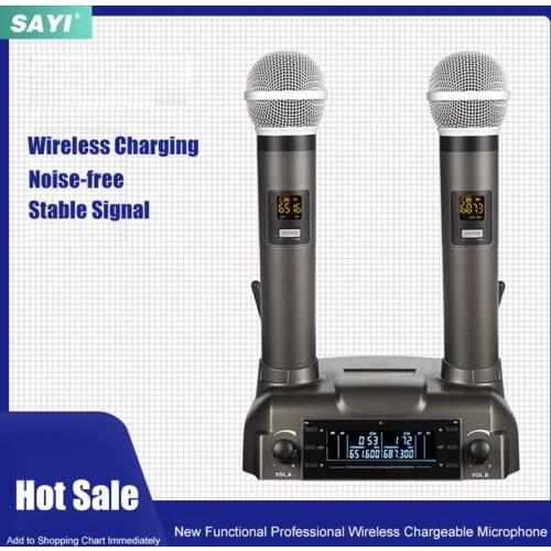 SAYI CD-02 UHF Wireless Microphone Automatic Rechargeable Dynamic Handheld Mic System Karaoke for Car Mobile Phone Computer