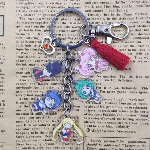 Pretty Soldier Acrylic Red Tassels Classic Anime Keychain Key Ring For Bag Car Women Girl Jewelry Birthday Party Gift