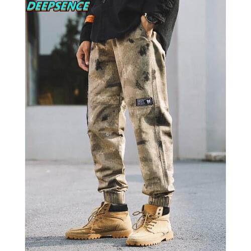 Four Seasons New Fashion Casual Cargo Pants Men Drawstring Zippers Pockets Loose Fit Camouflage Ankle Length Pants Men