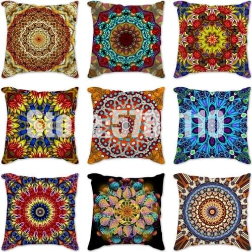 Colorful Mandala Flower Cushion Cover 45x45cm Cotton Linen Pillow Covers Home Decorative Throw Pillows for Sofa Couch Pillowcase