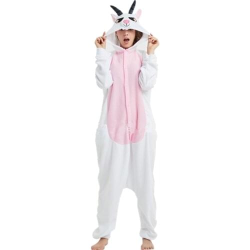 Animal Fleece Kigurumi Goat Costume For Adult Women Mens Onesies Pajamas for Halloween Carnival Party