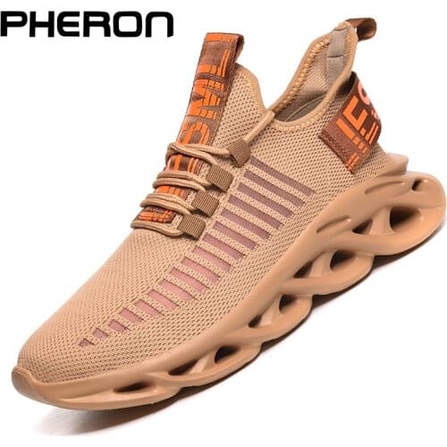PHERON men lightweight blade running shoes shockproof lack up breathable male sneakers height increase walking Gym shoes man