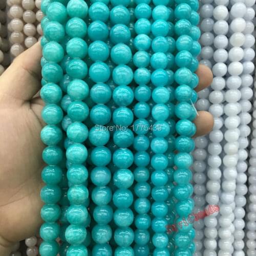 Free Shipping Wholesale 6mm 8mm 10mm 12mm Natural Stone Blue Jadee amazonite round Beads For Bracelet Necklace Jewelry Making