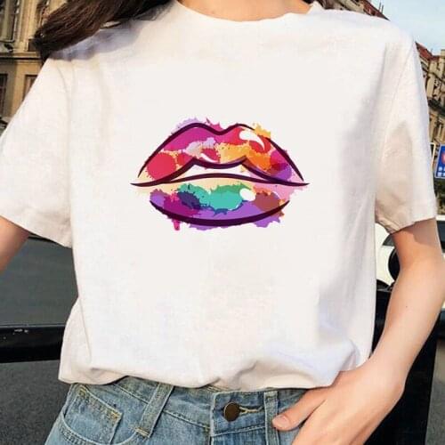 Maycaur Funny Big Lips T-shirts Leopard Print Women Summer Short Sleeves T-shirt for The Shirt Lady Harajuku O-neck Top Womens