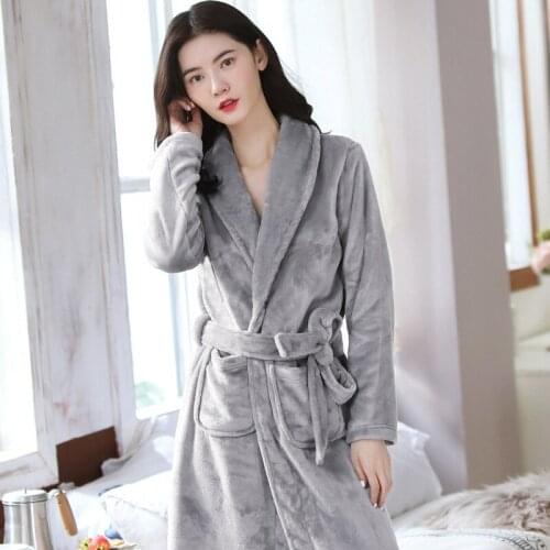 Winter Pyjamas Dressing Gown For Women Flannel Sleepwear Home Wear Long Sleeved Thick Coral Velvet Nightgowns Bathrobe Mujer Pjs