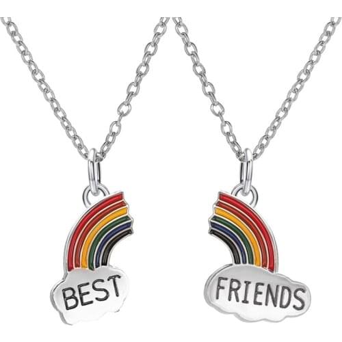 Best Friend Necklace Charm Lady Rainbow Heart Engrave Best Friend Forever Necklace Pendant BFF Jewelry Gift