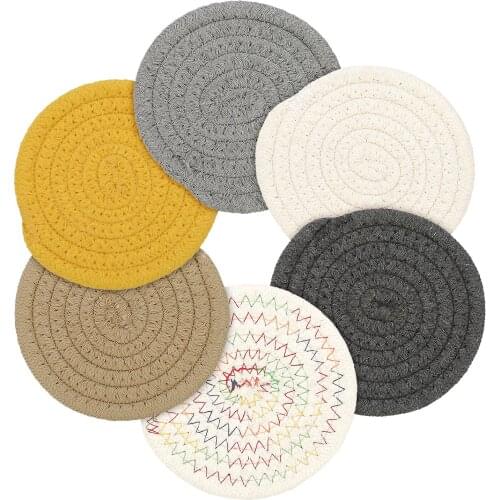 6pcs/lot Coasters Round Braided Cotton Rope Heat-Resistant Cup Coasters for Drinks