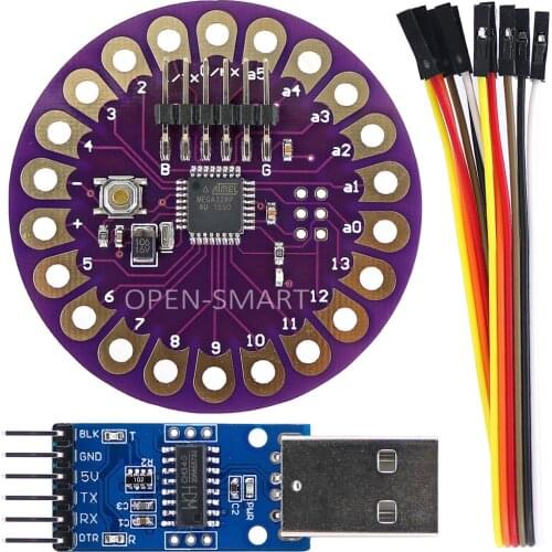 ATmega328P Wearable Development DIY Board + CH340G USB to TTL Programmer Module + 6 Pin Cable Compatible for Arduino