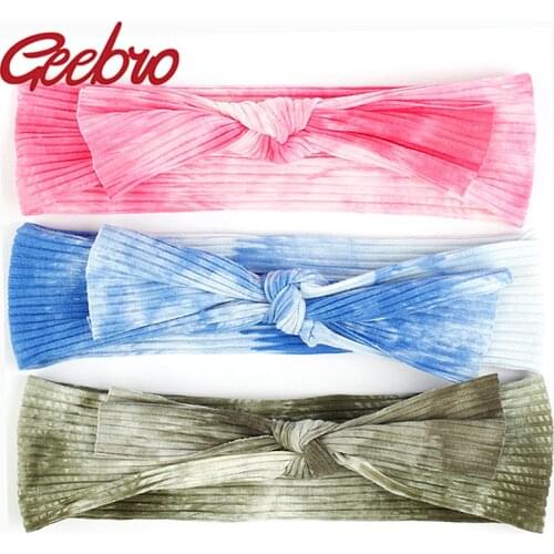 Geebro Newborn baby Cotton Tie Dye Ribbed headbands Kids Childs Soft Stretch Bow knot Headwear boys Girls Hair bands Accessories