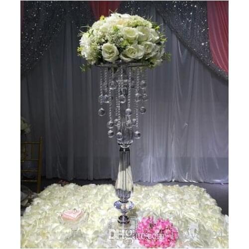 Luxury Gold Silver Crystal Wedding Table Centerpieces Flower Stand Wedding Road Lead Beauty Party Decoration Flower Rack 70cm