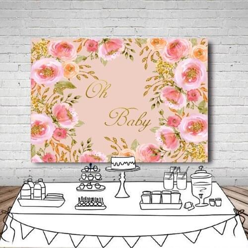 Pink Flower Rose Backdrops for Girls Baby Shower Gold Photo Background for Photography Birthday Party Decor Photo Booth Props