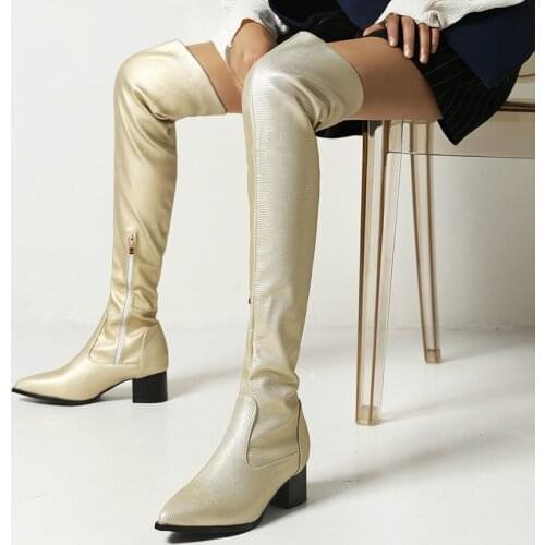 New Female Fashion Boots Warm Winter Zipper Comfortable Low-Heel Over-The-Knee Boots Ladies Spring Autumn Non-Slip Womens Shoes