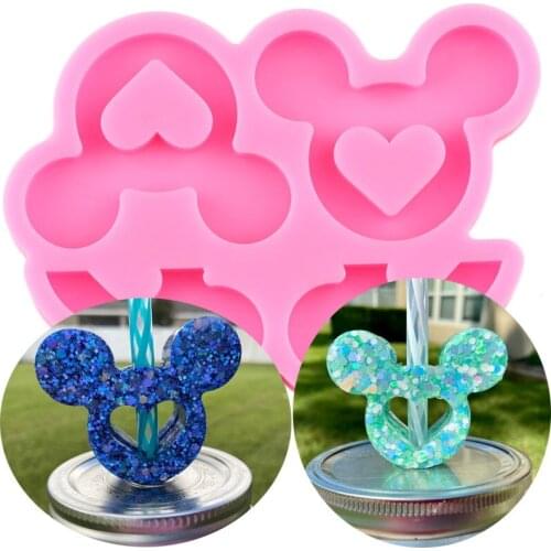 Disney Mickey Straw Topper Silicone Mold Heart Shape Keychain Epoxy Resin Moulds Candy Chocolate Fondant Cake Decorating Tools