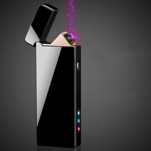 Creative Zinc Alloy Dual-arc USB Rechargeable Lighter With LED Colourful-lights Windproof Gadgets For Men