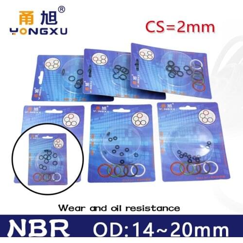 Boxed nitrile rubber NBR seal O-ring thickness CS 2mm OD 14/15/16/17/18/19/20mm Gasket oring Waterproof oil resistance