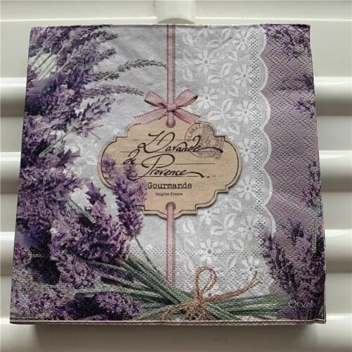 Vintage Napkin paper elegant tissue print purple flower lavender handkerchief decoupage servilletas wedding birthday party decor