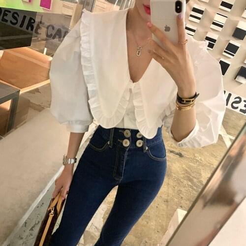 2021 New Oversize Women Blouses Summer Tops Femme Casual Womens Blouse Max Fall Girls White Shirt Short Sleeve Plus Size Blusas