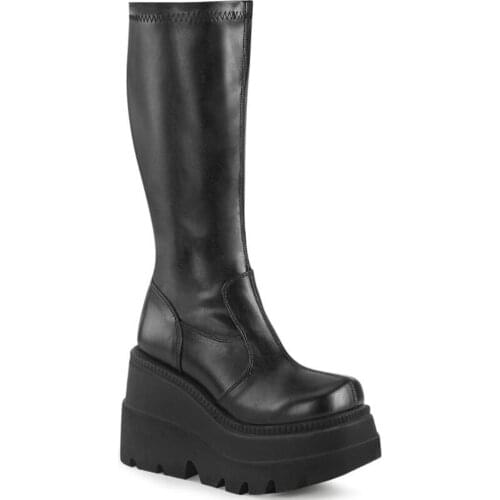 2021 Big Size 43 Gothic Style Black Wedges High Heels Platform Trendy Cool Autumn Winter Motorcycles Boots Shoes Women Footwear