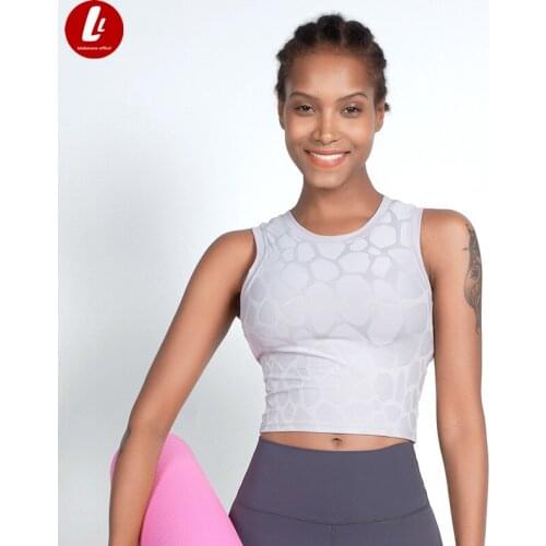 Giraffe Jacquard Padded Gym Sport Tank Tops Women Stretch Sweak-wicking Fitness Workout Vest Crop Tops with Chest Pads