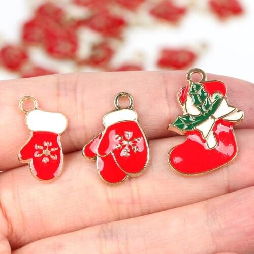 10pcs Enamel Pendant Alloy Metal Christmas Charms Socks Gloves Decoration For Jewelry Making Diy Necklace Bracelet Earring Gift