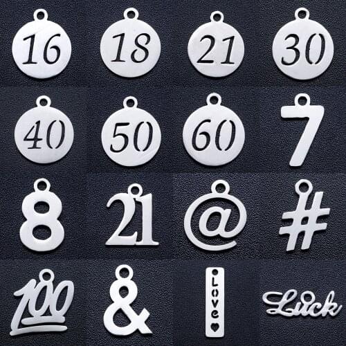 10pcs/lot Anniversary Number 30 40 50 DIY Charms Wholesale 100% Stainless Steel Birthday 16 18 21 Pendant 0-9 Connector Charm