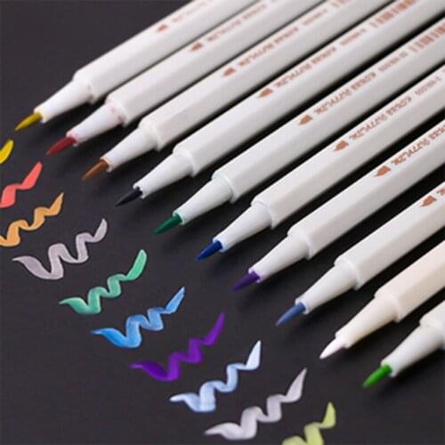 10 pcs Soft Brush Head STA Metallic Colored Ink Water Pen for Scrapbook Photo Album Drawing Watercolor Art Marker Gel Pens