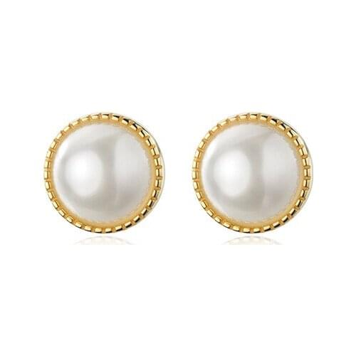 11.5mm 1Pair Authentic Real 100% 925 Sterling Silver Jewelry Shell Pearl & Beads Pattern Piercing Ear Stud Earrings C-G7357
