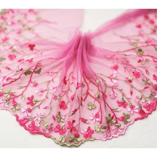 2Meters Embroidered Lace Trim Rose Red Flowers Tulle Fabric for Lingerie Underwear Home Sofa Textile Dress Decor 17cm Width