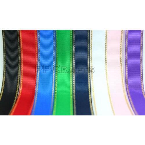 6 9 16 25 38MM Gold Edge Grosgrain Ribbon High Quality For Wedding Crafts Hairbow DIY Free Shipping