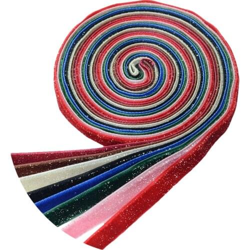 8PCS 9mm Glitter Velvet Ribbon Trim Cut to Length Gift Wraping DIY Hair Bow