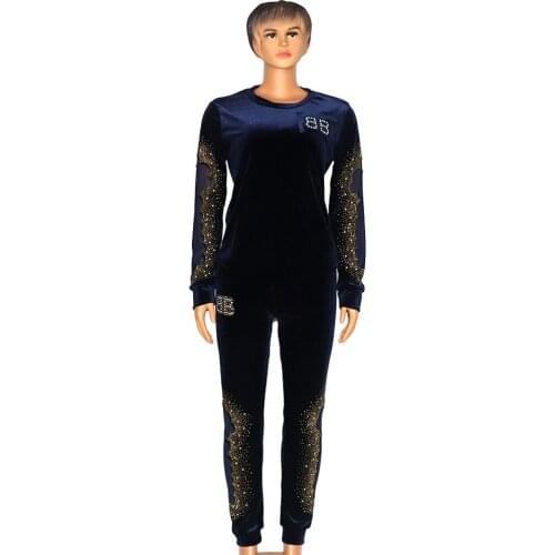 African Sets For Women 2021 Long Sleeve Beading Diamonds African Elastic Bazin Baggy Pants Rock Style Dashiki Famous Suit Lady