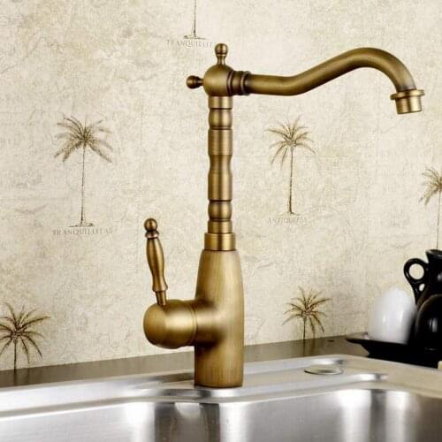 Antique Deck Mount Bathroom Kitchen Faucet Single Handle 360 Rotate Basin Sink Mixer Taps Black Hot and Cold Water Mixers