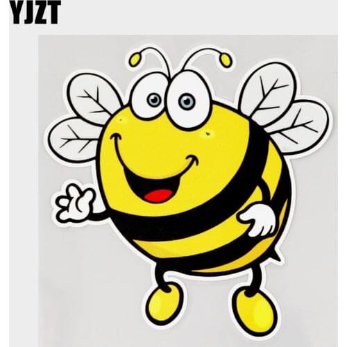 YJZT 13.5CM×13.6CM Car Sticker Lovely Flying Smiling Bee PVC Decal 11C-0085