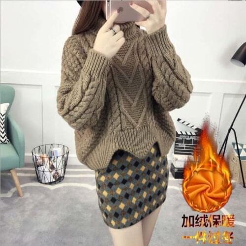 Plus Velvet Warm Women Turtleneck Sweater Loose Oversized Elegant Warm Knitted Pullovers Fashion Solid Tops Knitwear Jumper