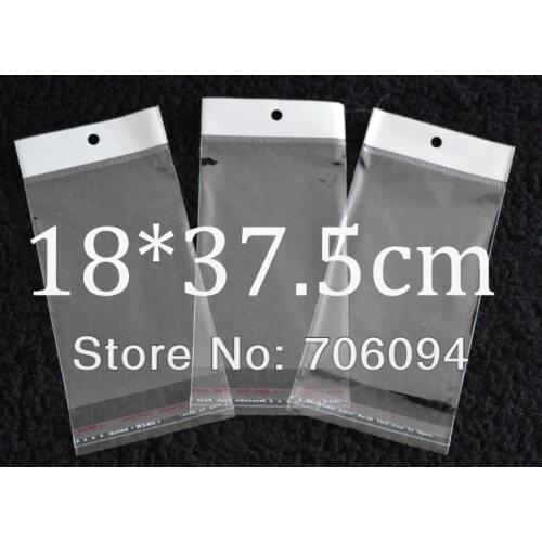 FreeShipping 18*37.5cm,500pcs/lot Clear Self Adhesive Seal Poly Opp Plastic Bag With Header ,Hole Jewelry Earring Packing bag