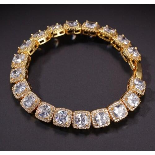 Hip Hop Bling Iced Out Cubic Zirconia Bracelet Men Women 1 Row 10mm Geometric Square AAA CZ Stone Tennis Chain Bracelets Jewelry