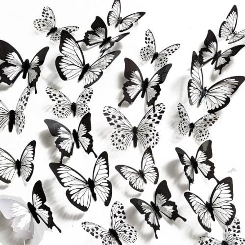 Black and White 3D Butterfly Wall Stickers Wedding Decoration Bedroom Living Room Home Decoration Butterfly Decal Stickers