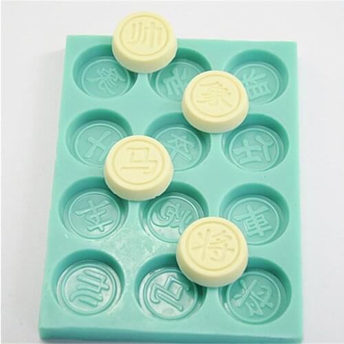 Creative 12 Chinese Chess Silicone Resin Cheese Mousse Cake Mold Jelly Pudding Molds Chocolate Ice Mould Kitchen Accessories
