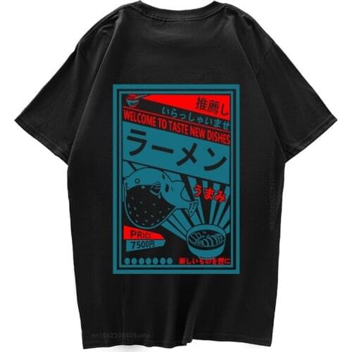 Japanese Harajuku T-Shirt Men Summer Hip Hop Graphic T Shirts Dolphin Noodle Ship Cartoon Streetwear Tshirts Top Cotton