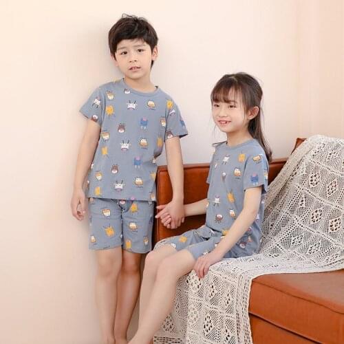 Cotton Summer Pajamas For Girls Baby Boys Sleepwear Breathable Nightwear Short Sleeve Mesh Childrens Clothing 2T 4T 6T 8T 10T