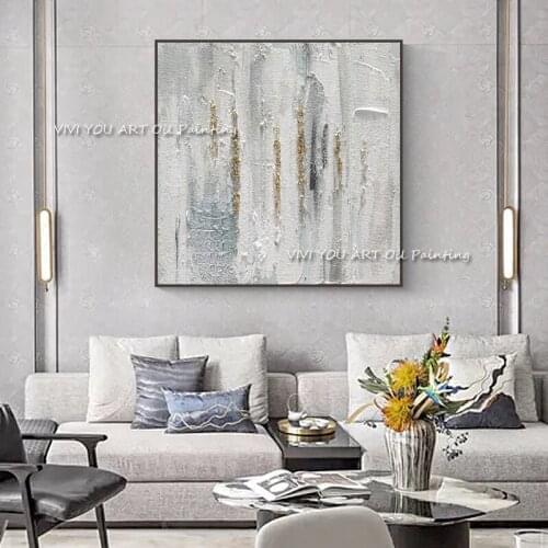 The Hot Sale Handmade Abstract Art Oil Painting On Canvas Picture For Home Office Decoration Frameless Corridor Gray Gold Graph