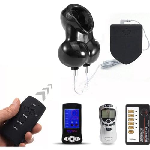 Male Electric Shock Scrotum Ring Sex Ball Stretcher Chastity Device Cock Cage Electro SM Play Cock Ring Medical Sex Toy For Man
