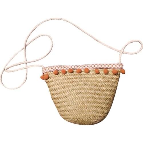 Fashion Rattan Straw Bags Beach Crossbody Bags Hair Ball Woven Casual Handbags Summer Female 2021 New Mini Mother and Child Bag