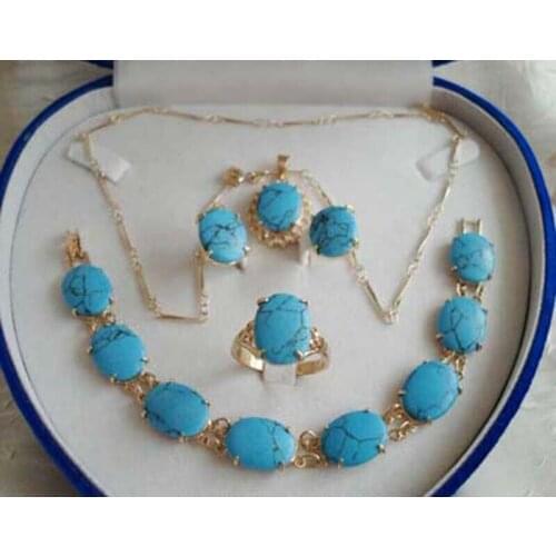 Fashion Women Turquoise Necklace Earring Ring Bracelet Jewelry Sets