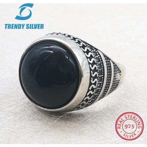 Silver 925 fine jewelry man rings men accessories turquoise gemstone natural black onyx red agate TRENDY SILVER TCR8016