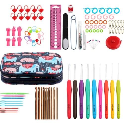 110 Pack Crochet Hooks Set, Soft Grip Rubber Handle Needles, with Complete Sewing Knitting Tools Accessories and Organiser Case